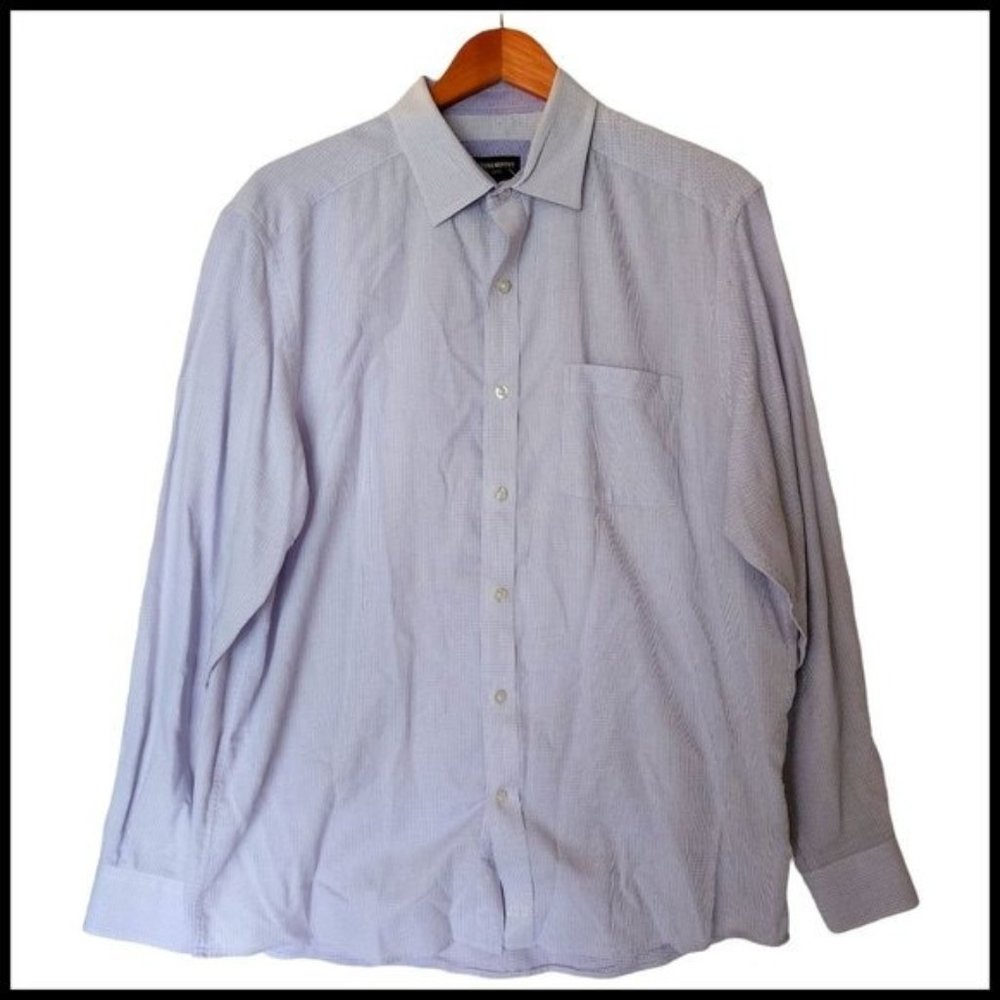 Johnston & Murphy Shirt‎ 100% Cotton Long Sleeve Shirt  Purple Dot Mens L Large